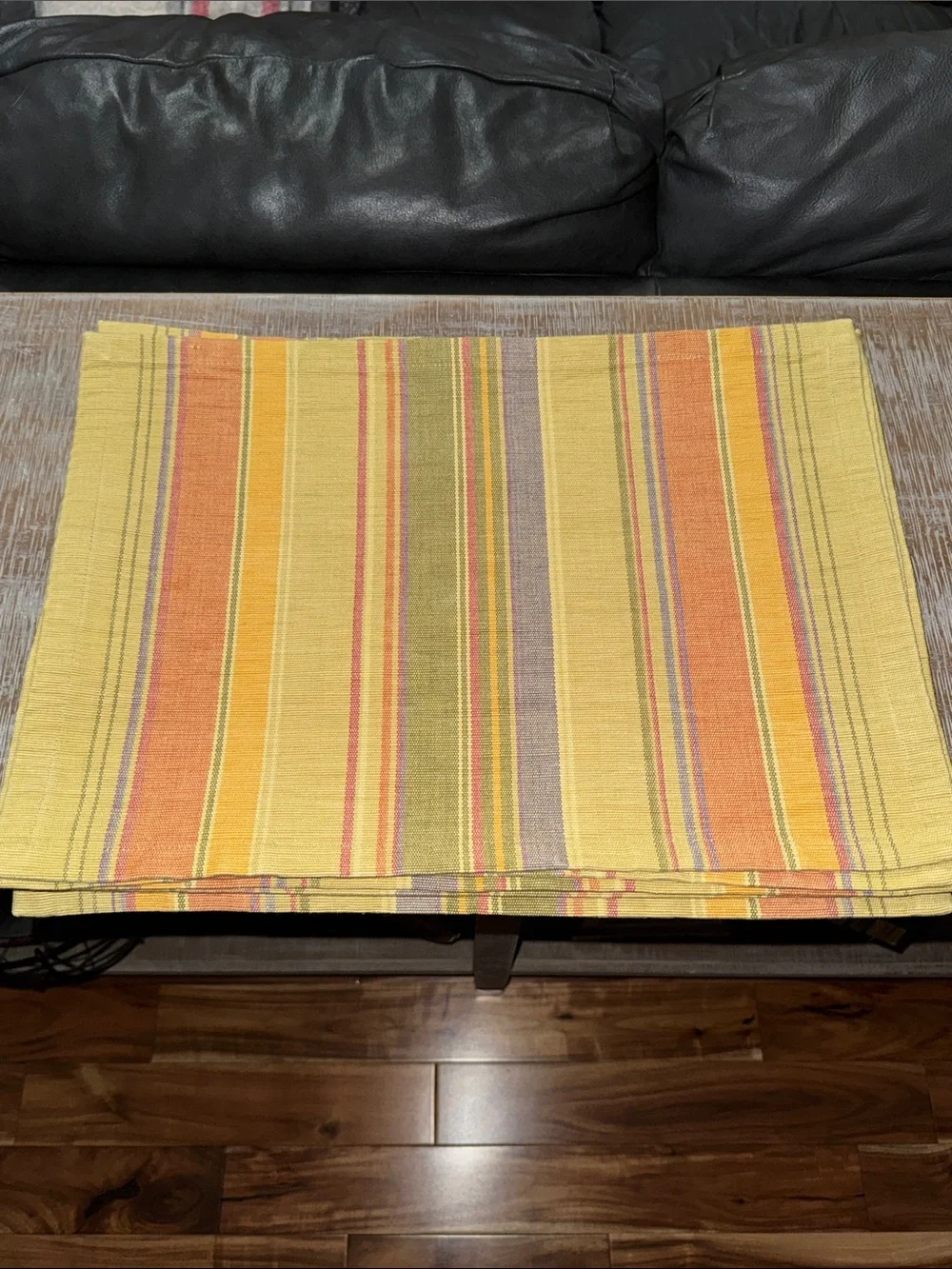 Crate&Barrel Citron Awning Stripe Placemat Set of 6
